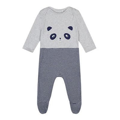 bluezoo Baby boys' grey panda applique sleepsuit